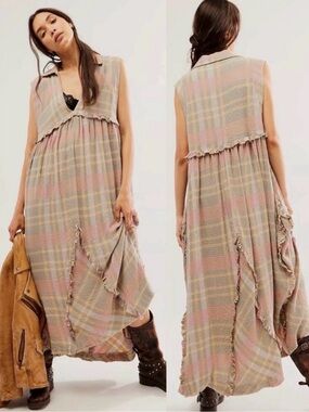 Free People Kirby Maxi Dress Plaid Bohemian 90’s Grunge Size Small